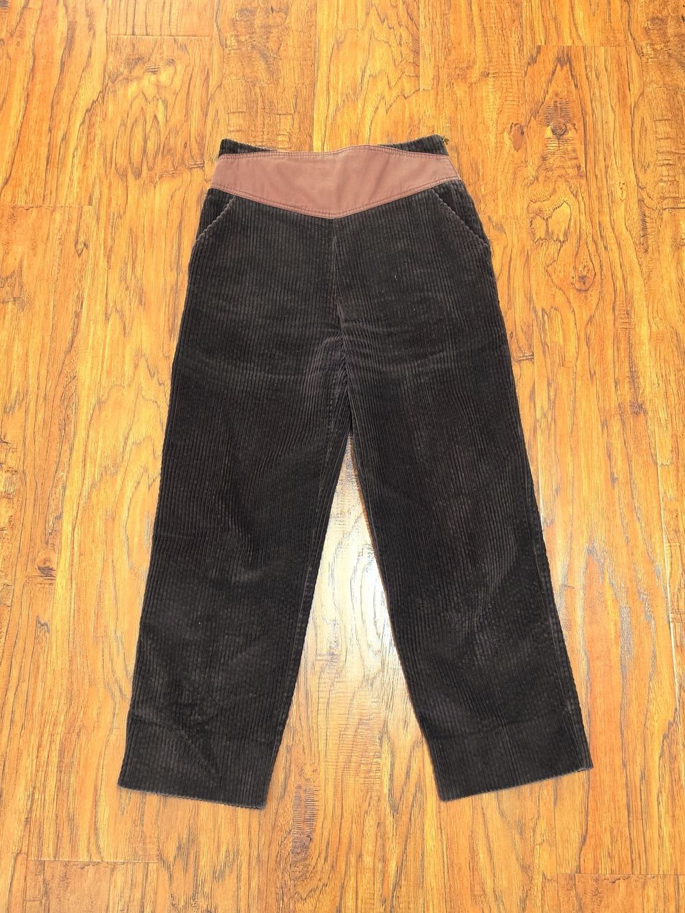 Vintage Spazio Jeans Made in Italy Brown Cotton Corduroy Pants w/ Rust Waistband